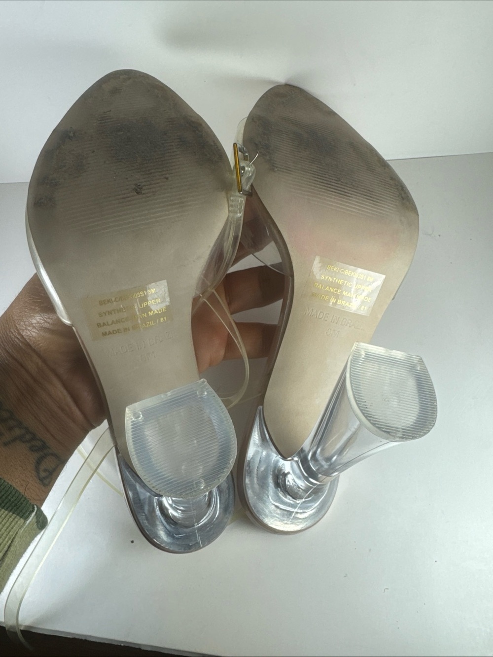 Steve Madden Beki Women’s Size 8 Clear Ankle-Strap High Heel Sandal White/Clear - Picture 8 of 10